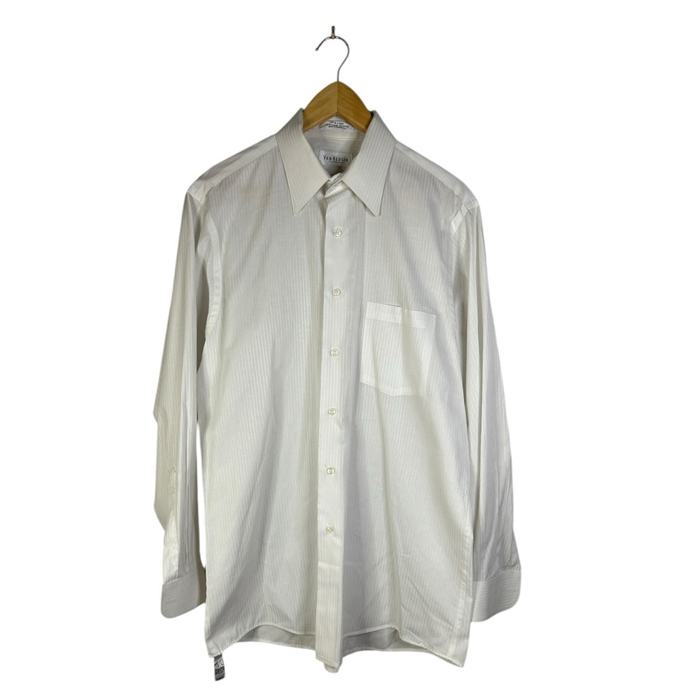 Vintage Preppy Revival Ivory Satin Pinstripe Collegiate Wrinkle-Free Button-Up M
